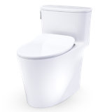 TOTO Aurora One-Piece Elongated 1.28 GPF WASHLET+ and Auto Flush Ready Universal Height Toilet with CEFIONTECT and SS234 SoftClose Seat, Cotton White - MS686234CEFG#01
