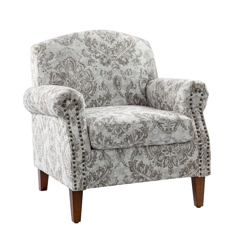 Hillam 47cm Wide Wooden Upholstery Armchair with Nailhead Trims, Beige