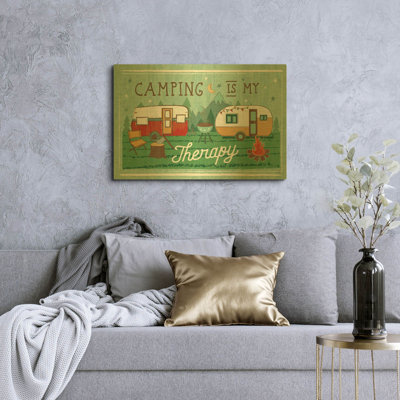 «Comfy Camping 8» par Melissa Averinos, art mural en métal doré, 16 po x 12 po