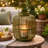 Green Bamboo Lantern With Glass Insert, Slatted Frame And Handle, 17 Inch