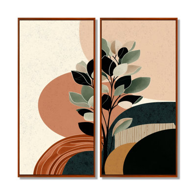 «Black and Green Bohemian Minimalist Plant», reproduction d'art sur toile, art mural botanique noir 2 pièces