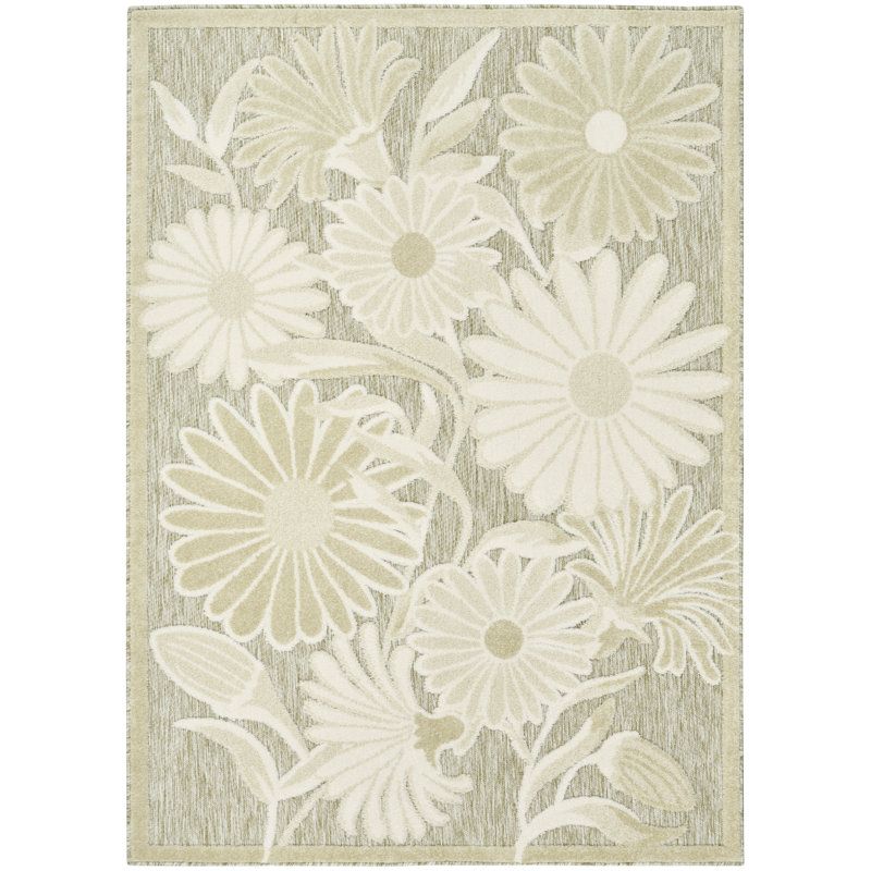 Floral Indoor/Outdoor Ivory Sage Area Rug, Rectangle 107 x 168 cm