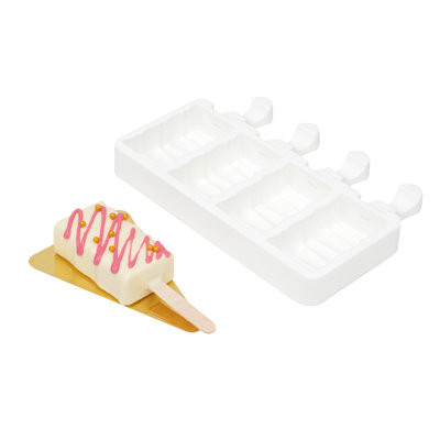 Restaurantware-Pastry Tek 4 Cavities Popsicle Mold, 1 Rectangle Cakesicle Mold - Flexible, Freezable, White Silicone Cake Popsicle Mold, Easy Release, For Baking