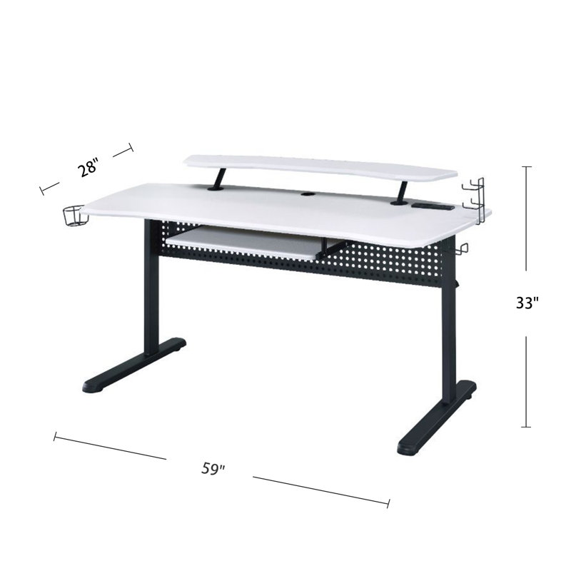 Jayanti Metal Base Computer Desk with Power Outlet, White/Black