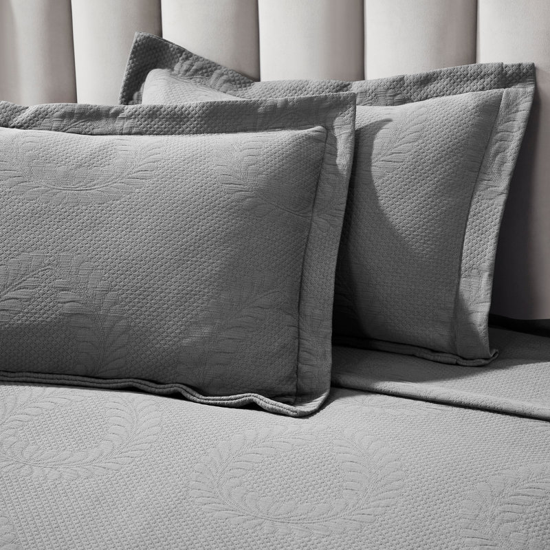 Ensemble de couvre-lit matelassé 100% coton Blue Nile Mills, Couvre-lit double et 2 taies décoratives standard, Gris
