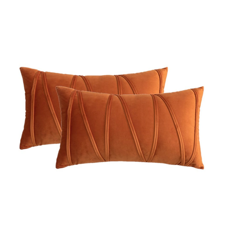 Throw Velvet Cross Lines Rectangular Cushion Cover, Orange