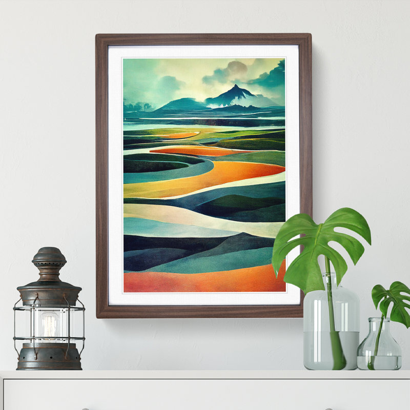 Mountain Landscape Abstract No.5 - Single Picture Frame Print, Walnut, 64cm H x 46cm W x 2cm D