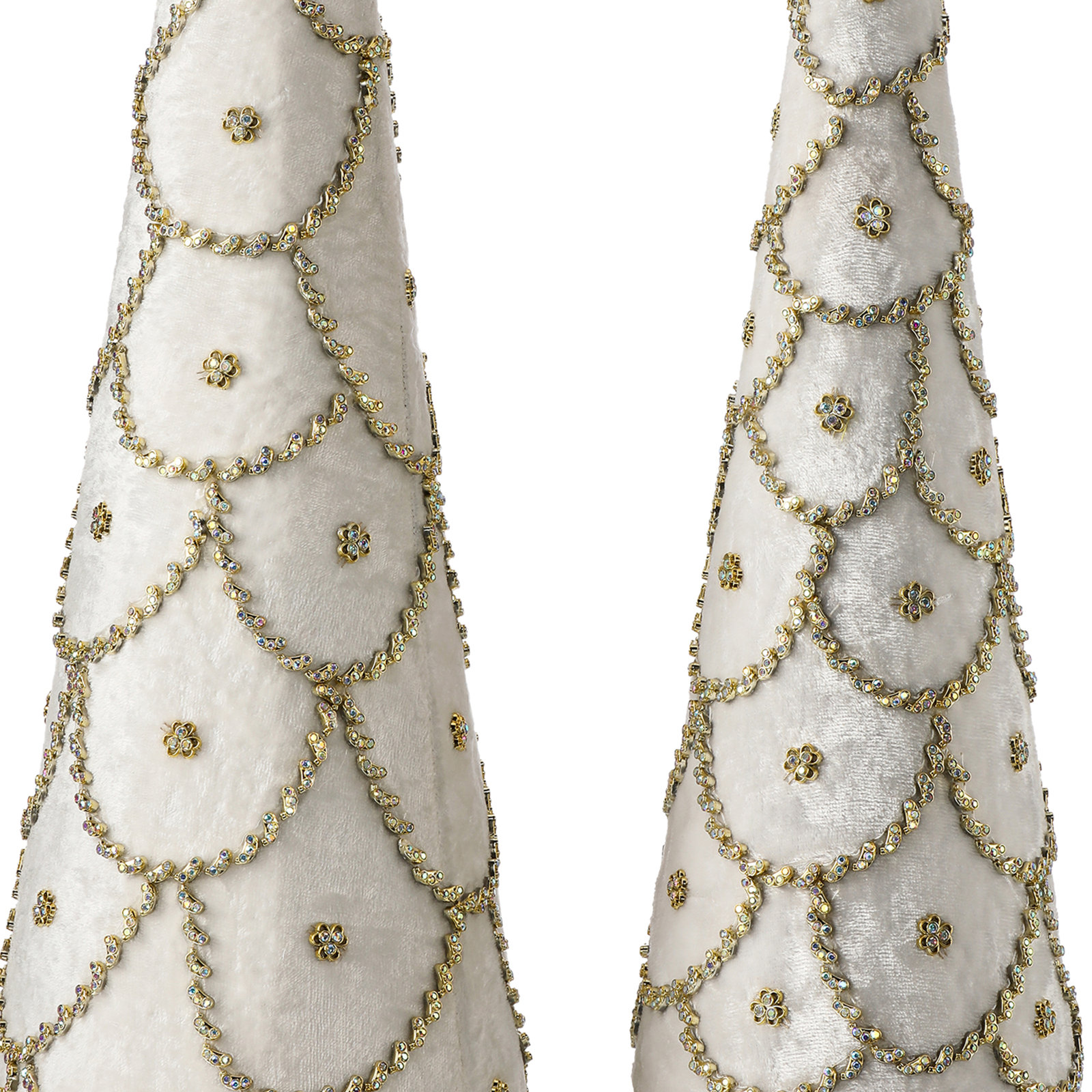Crimson Christmas Jeweled Velvet Cone Tree, Ivory
