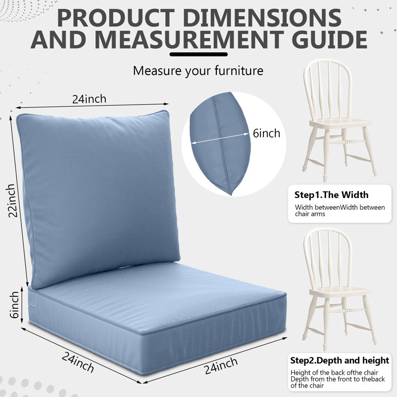 Ensemble de coussins de siège profond 24 po x 24 po x 6 po - 2, 2, Bleu gris