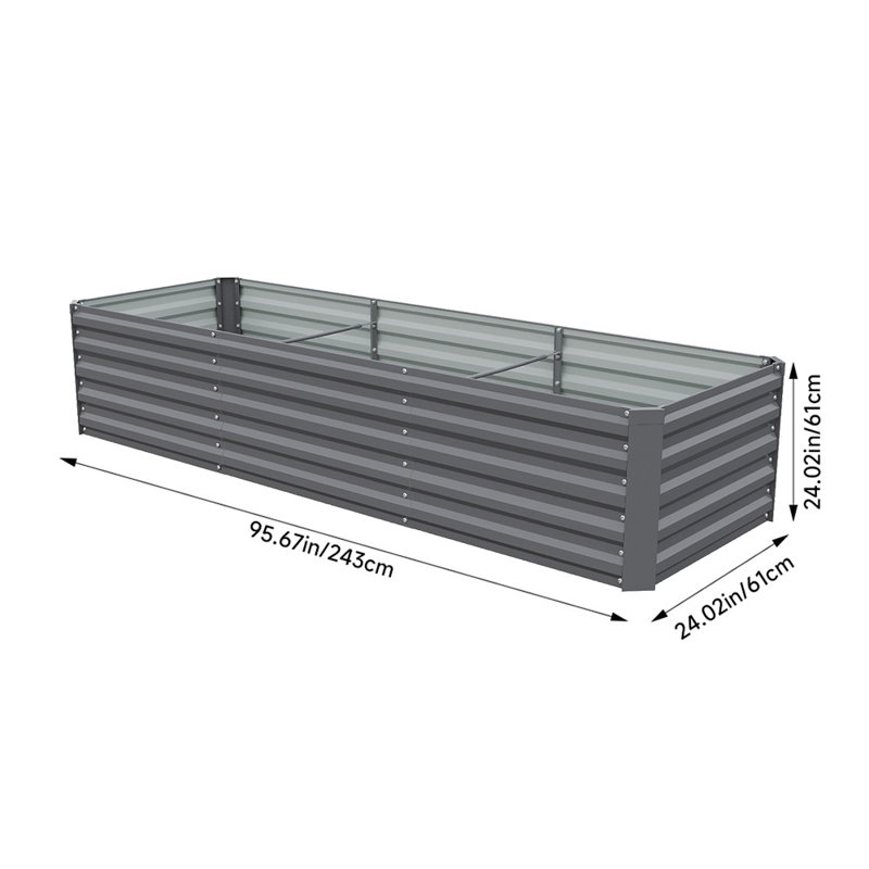 Planter Box, 61cm H x 243cm W x 61cm D, Grey