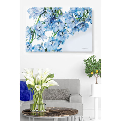 Fleurs de Delphinium, floral, bleu, vert, sur blanc