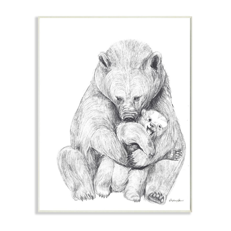 «Bear Family Animal Neutral Gray Dessin», impression, H 19 po x l 13 po, Plaque murale
