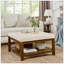 Grande table basse avec repose-pieds rembourré en lin capitonné avec tablette et cadre en bois de hêtre, repose-pieds surdimensionné pour salon, bureau, chambre à coucher, extérieur IVOIRE