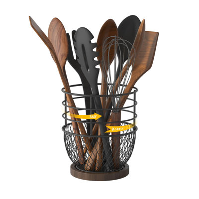 360° Rotating Kitchen Organizer, Large Iron Storage Basket, (Black)