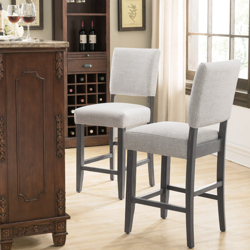 Jennifer Home Upholstered Back Stool with Wood Base for Kitchen, Gray Wash/Heather Gray,  Counter Stool (25.25" Seat Height)