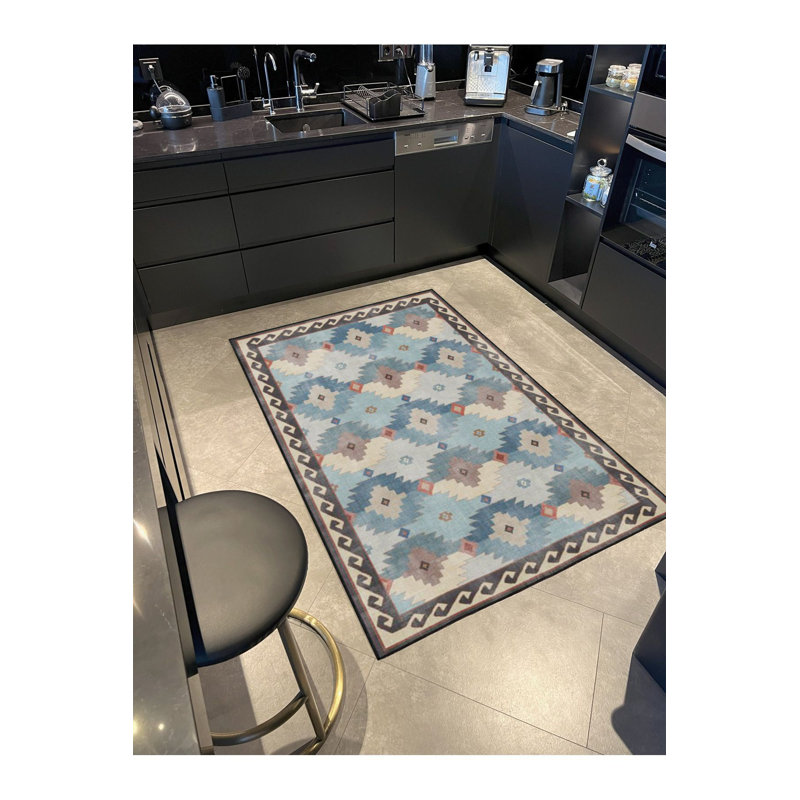 Tapis multicolore à motif géométrique à motif géométrique lavable à la machine, Rectangle 5 pi 1 po x 7 pi 7 po