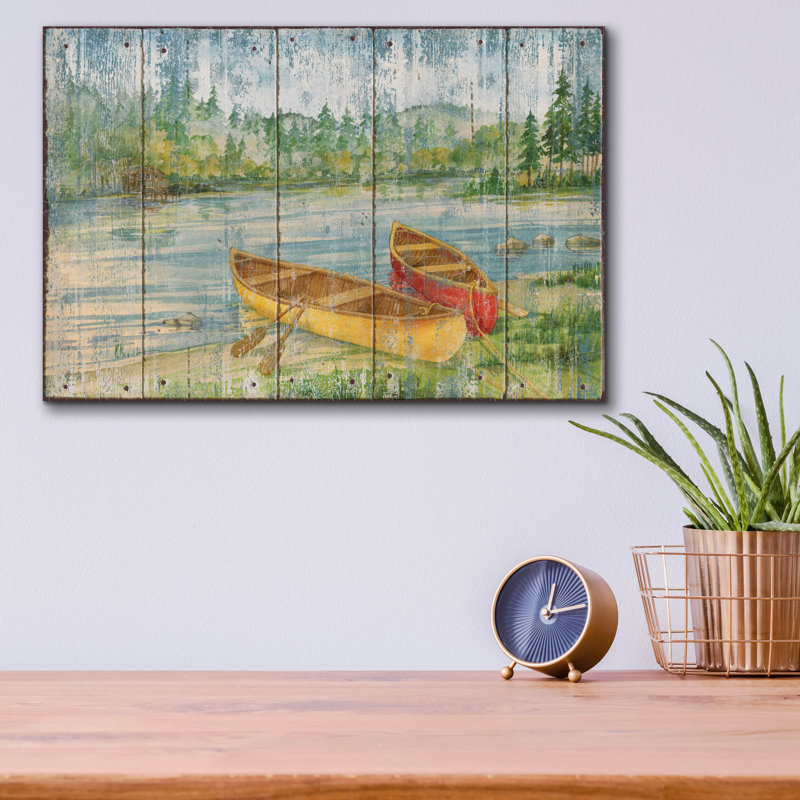 «Canoe Camp - Distressed» par Paul Brent, art mural en verre acrylique, H 12 po x l 16 po x P 0,13 po