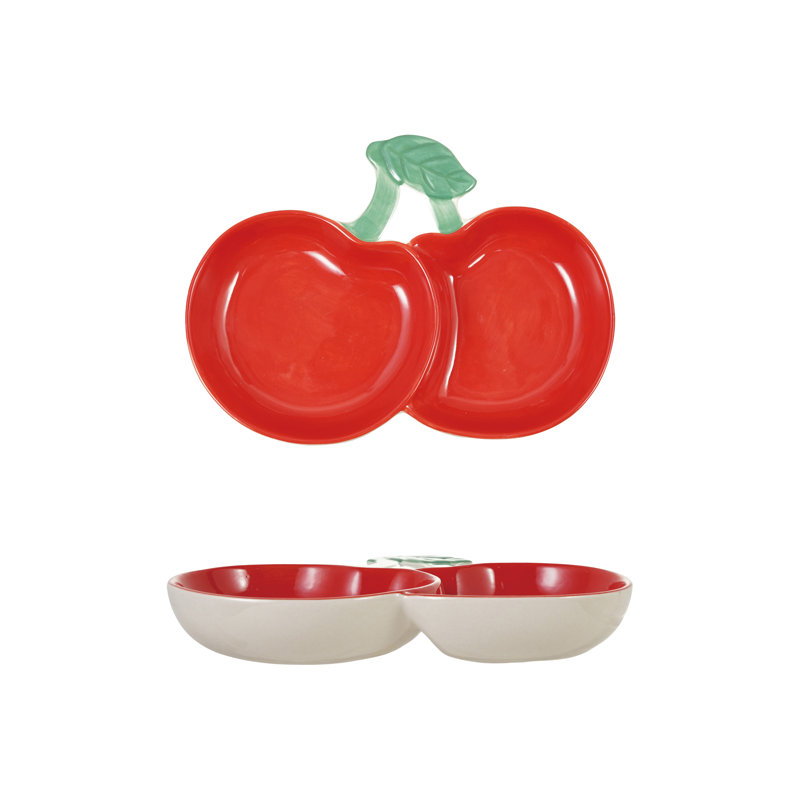 Artisan Stoneware Cherry Divided Dish