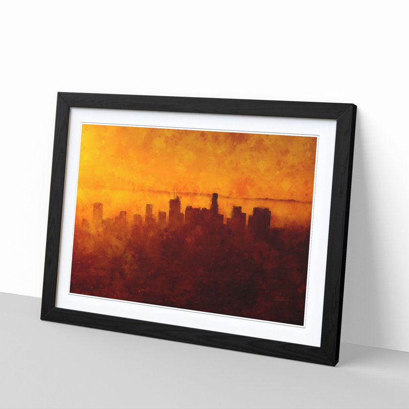 Downtown Los Angeles at Sunset - Picture Frame Graphic Art Print, 45cm H x 63cm W x 2cm D, Black Framed