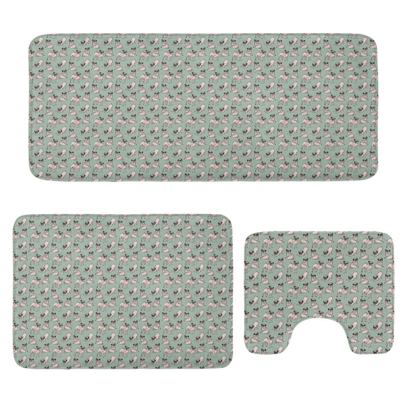  Ensemble de tapis de salle de bain 3 pièces Pug Pug - vert pâle