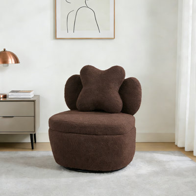 Fauteuil d'appoint pivotant à 360 ° avec rangement caché, fauteuil rembourré en molleton Teddy, dossier ergonomique en forme de cœur, canapé-lit simple pour le salon, la chambre à coucher et la chambre de bébé
