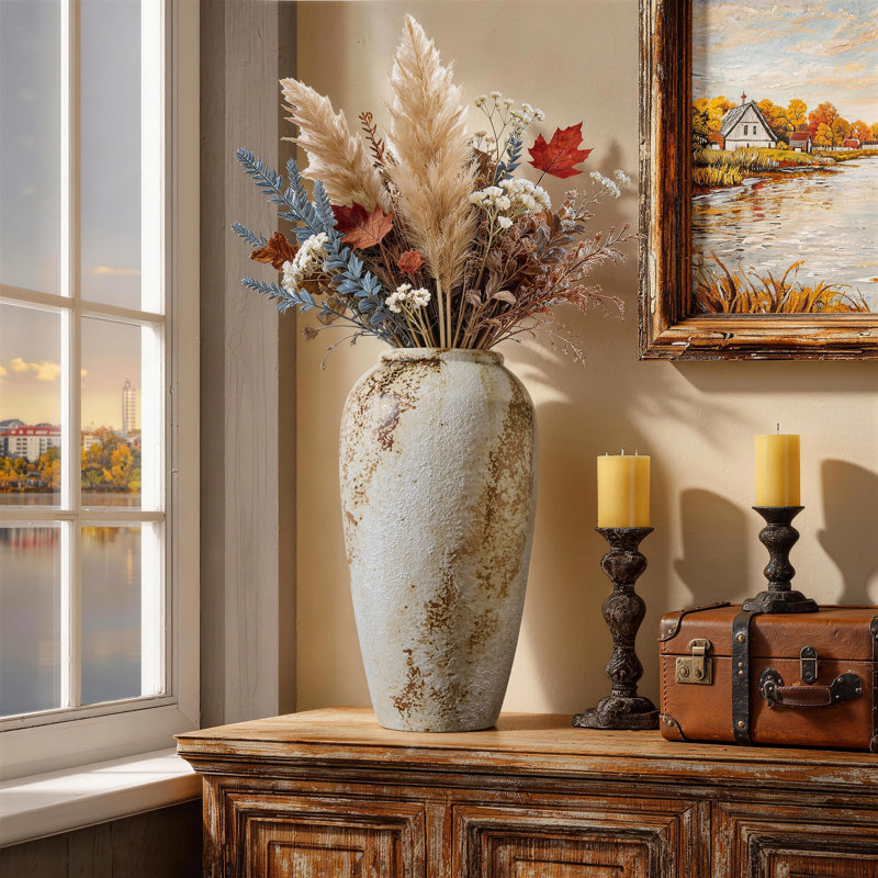 Vase de table texturé en céramique fait à la main de style rustique pour la maison, le bureau, la chambre à coucher et le salon