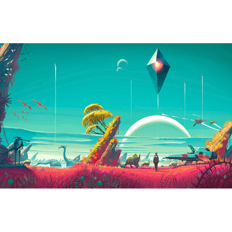 Murale pelez et collez de qualité supérieure - Paysage futuriste, L 96 po x l 120 po