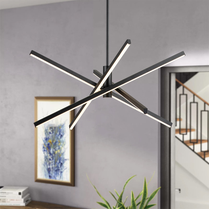 Burcker Aluminum Dimmable LED Modern Linear Chandelier, Black, 13" H x 26" W x 26" D