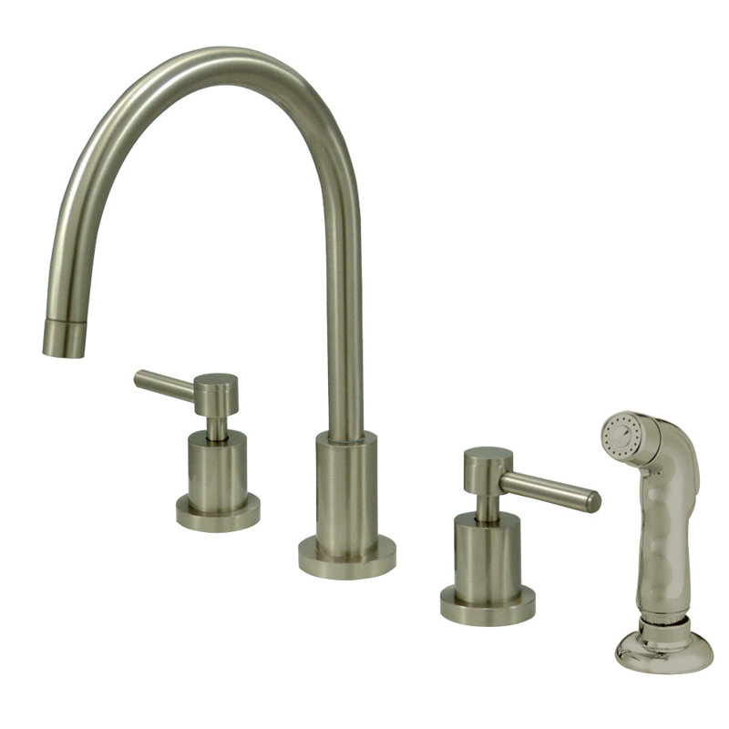 Robinet de cuisine à poignée double Kingston Brass, Nickel brossé, Avec jet