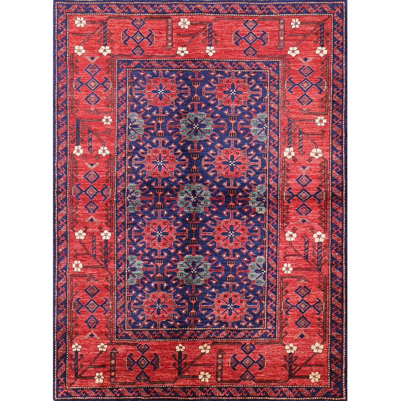 Tapis géométrique rouge / bleu, Rectangle 3 pi x 5 pi