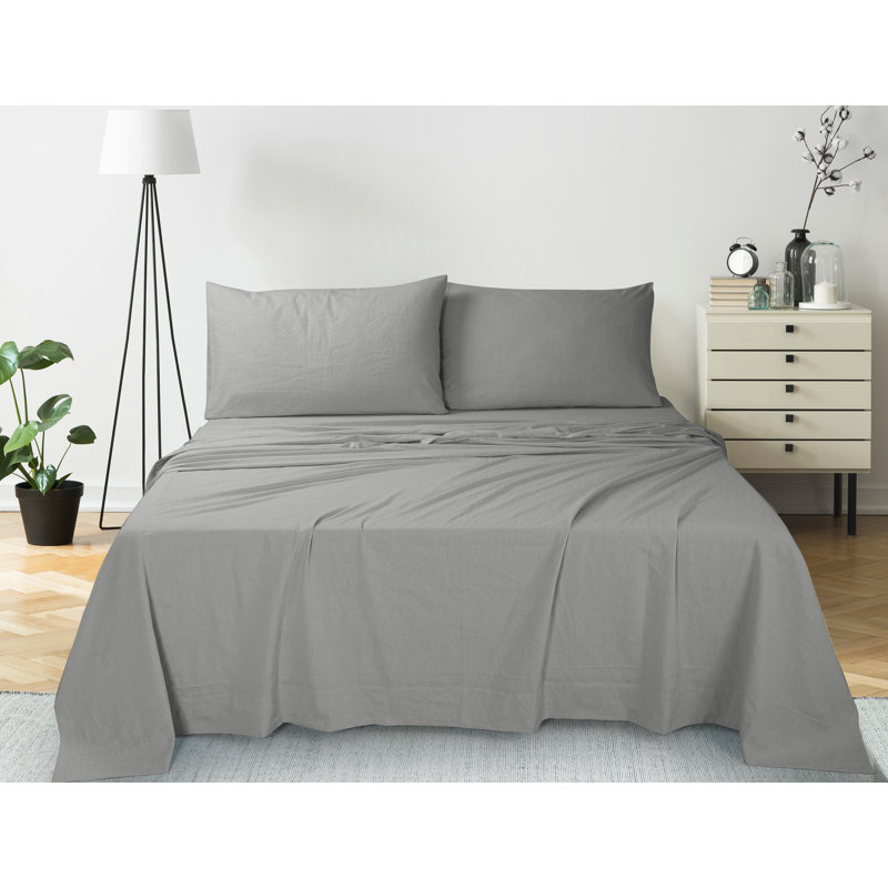 100% Cotton Flatweave Sheet Set, Twin Sheet Set with 2 Pillowcases, Ivory