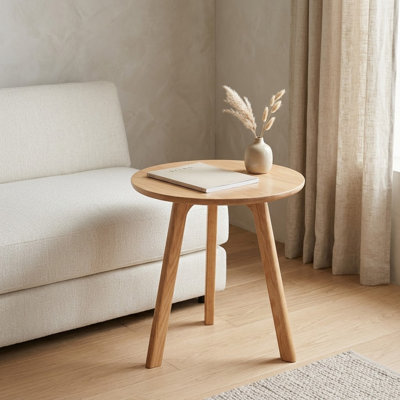 Modern Farmhouse Round Solid Wood Side Table End Table , For Indoor Use