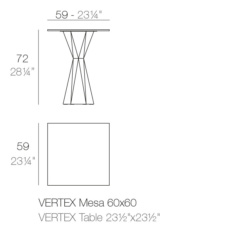 Vertex Plastic Dining Table, 23.25" W x 23.25" L x 28.25" H