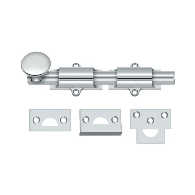Boulon de surface 6 po Deltana 6SB26; robuste; finition chrome brillant, Chrome poli, H 1,25 po x l 6 po x P 1 po