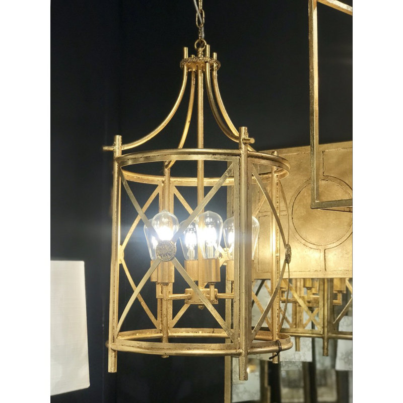 Lustre tambour à 4 lumières Rosette, Feuille d’or