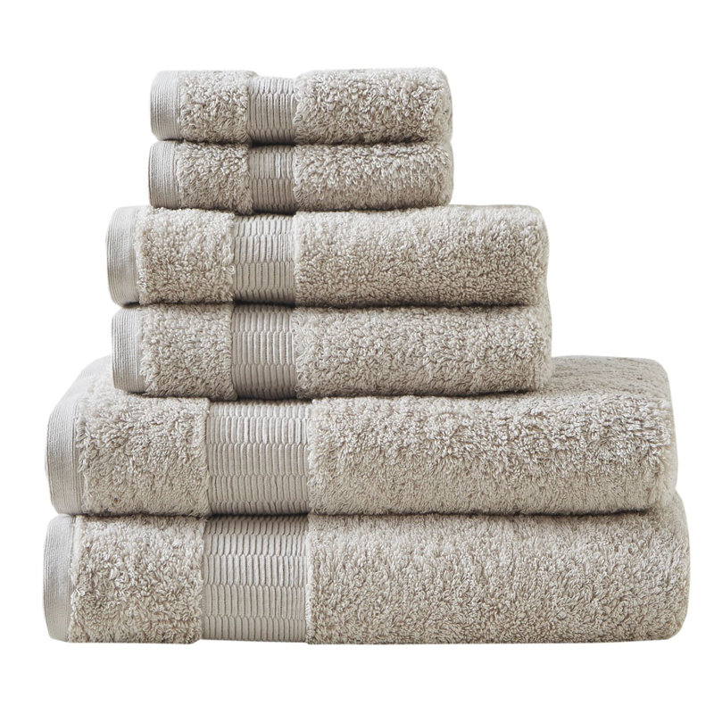 Luxurious Sand and White Egyptian Cotton 6-Piece Towel Set