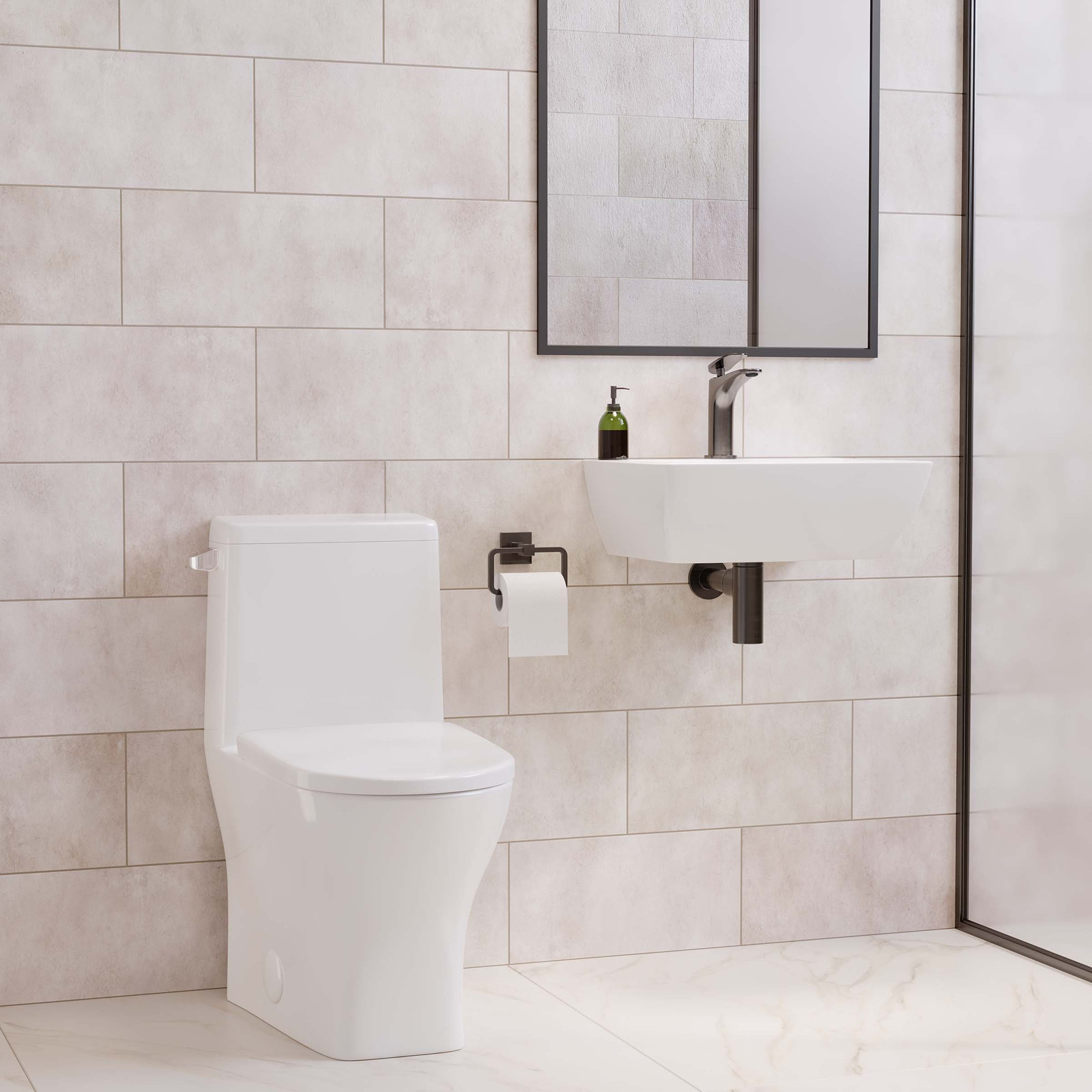 Sublime II 1-Piece Round Dual-Flush Toilet, White, Left