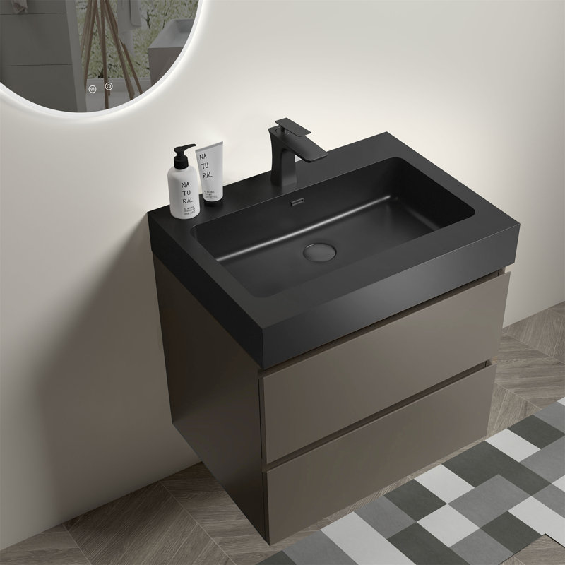 Meuble-lavabo avec lavabo Alice, Gris, Noir, 24"