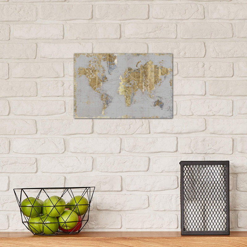 Gilded Map Light Gray by Wild Apple Portfolio - Wrapped Canvas Print, 20.32 cm H x 30.48 cm W