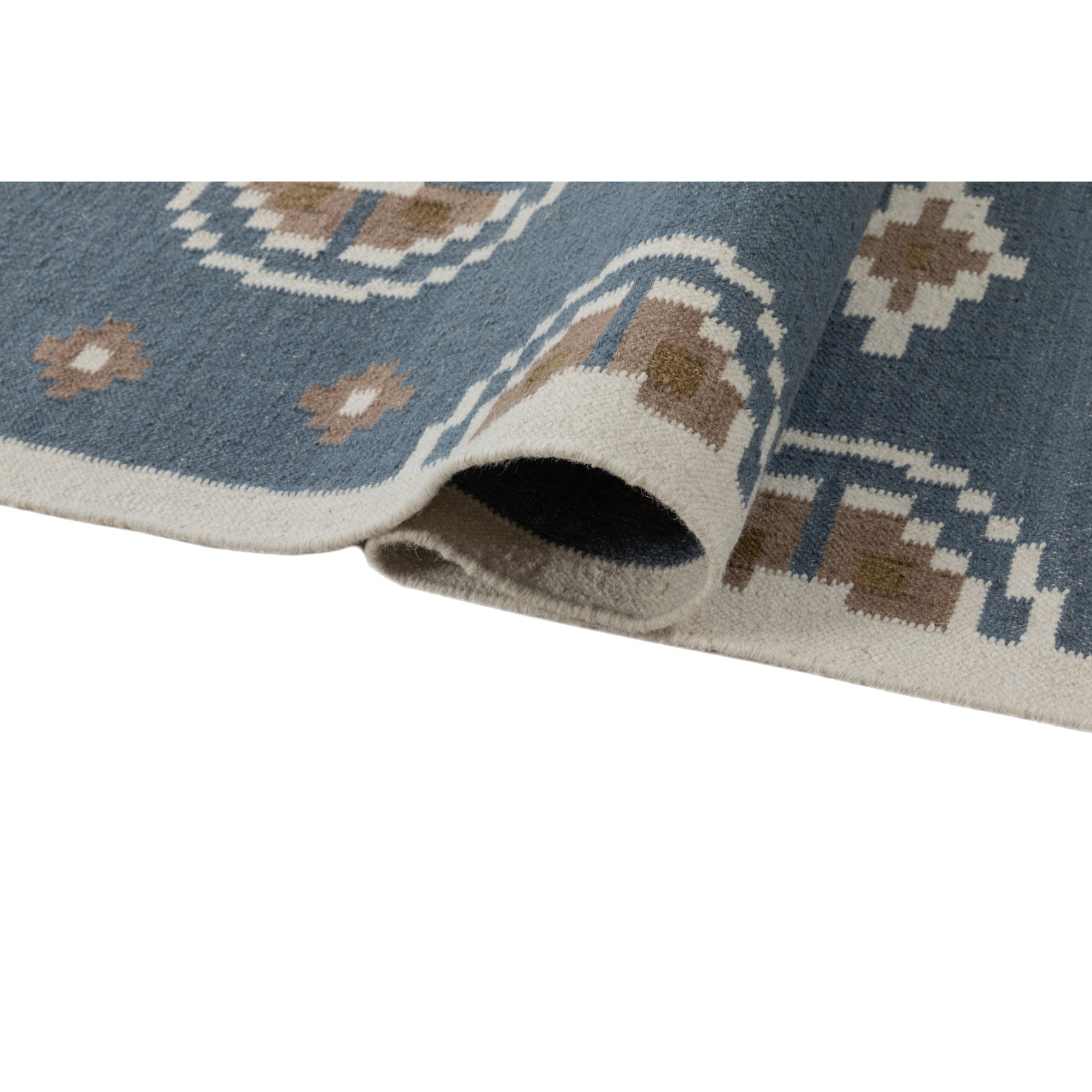 Heidi Flatweave Wool Geometric Scandinavian Rug, Blue, 2'x3'