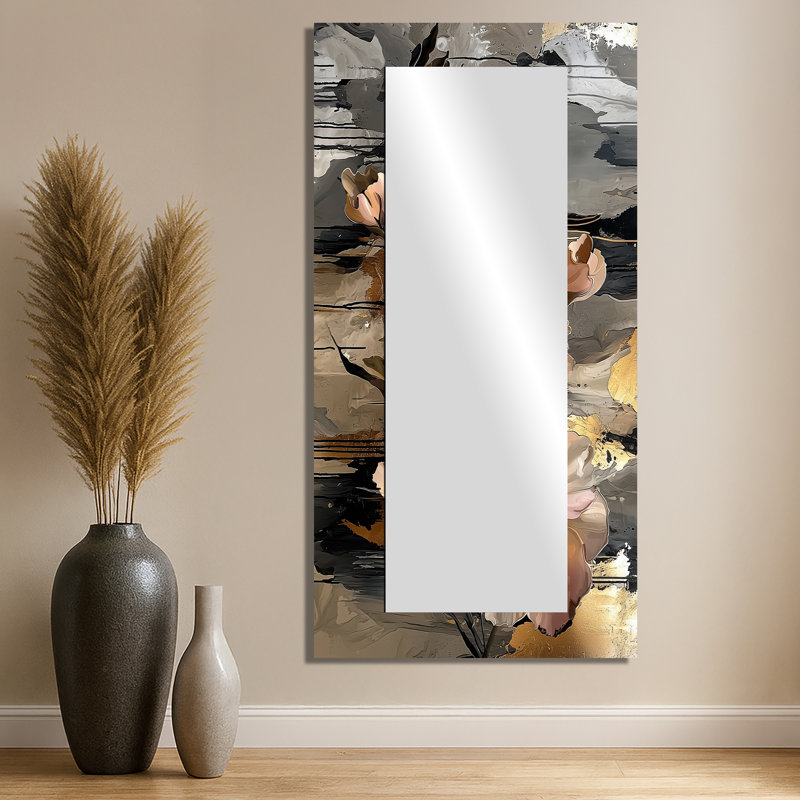 Gloden symphonie de fleurs fuschia abstraites I - décoration murale miroir floral - imprimé sur métal, 28 po x 55 po