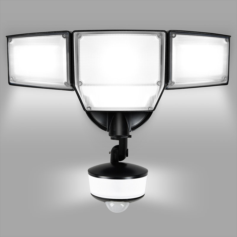 1 3 Head Weather Resistant Outdoor Security Light with Night Light, Black