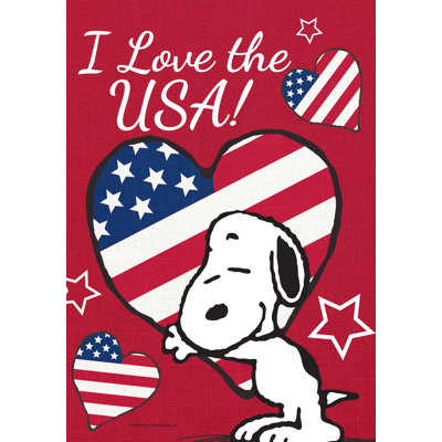 PEANUTS I Love the USA Snoopy Patriotic House Flag, 28" x 40", Officially Licensed PEANUTS Product, Flag Stand Sold Separately