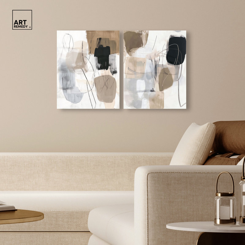 Ensemble de décorations murales bohémiennes contemporaines en acrylique sur toile par Art Remedy, prêt à accrocher, 16 x 20