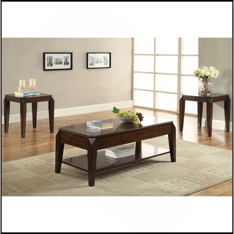 Table basse à finition noyer avec plateau relevable