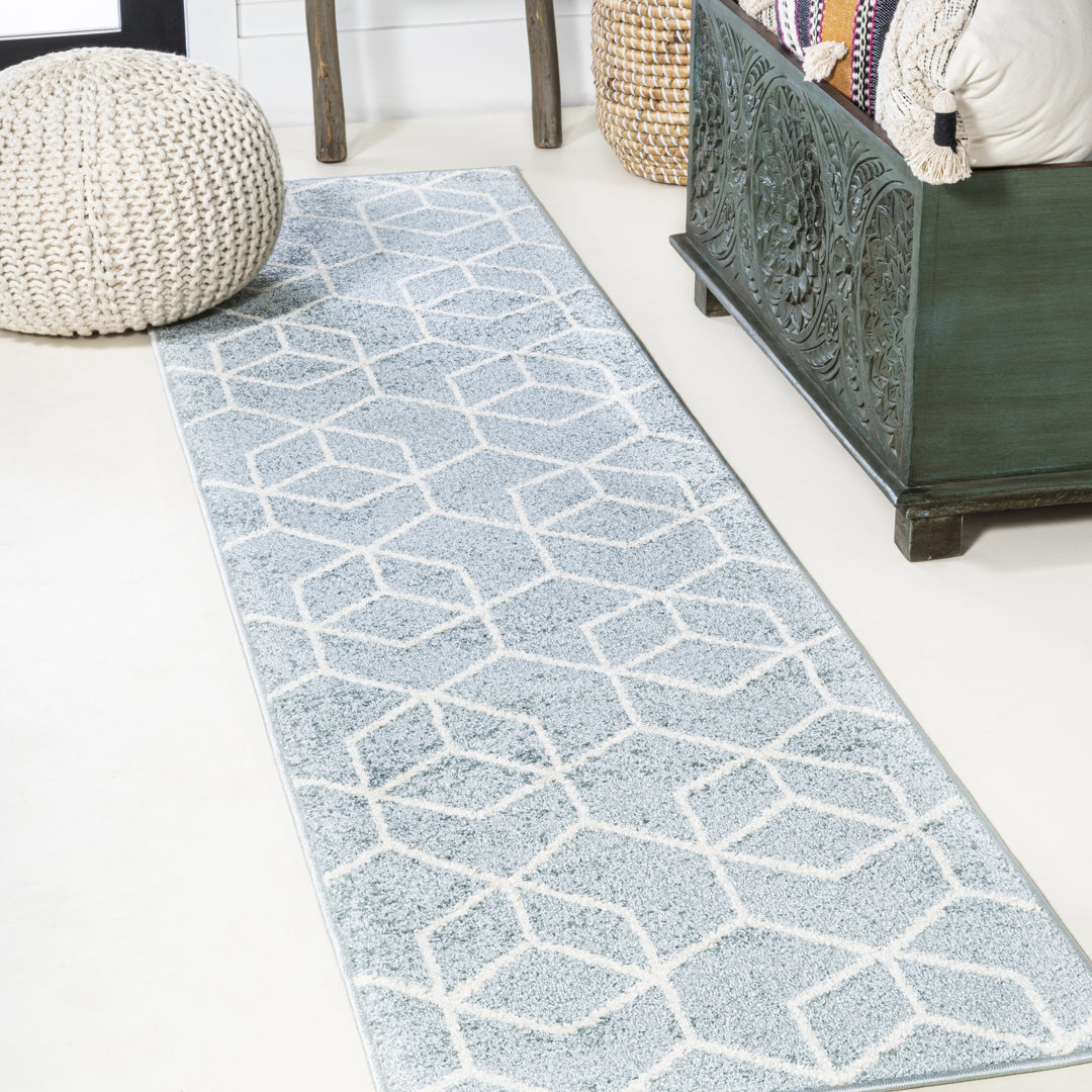 Mashawna Blocks Modern Geometric Light Blue/White Rug Ebern Designs Rug 