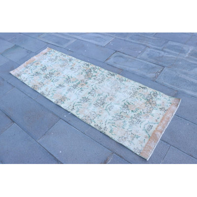 Tapis de couloir vintage turc Oushak: conception en laine antique avec motifs floraux pour la cuisine et le couloir