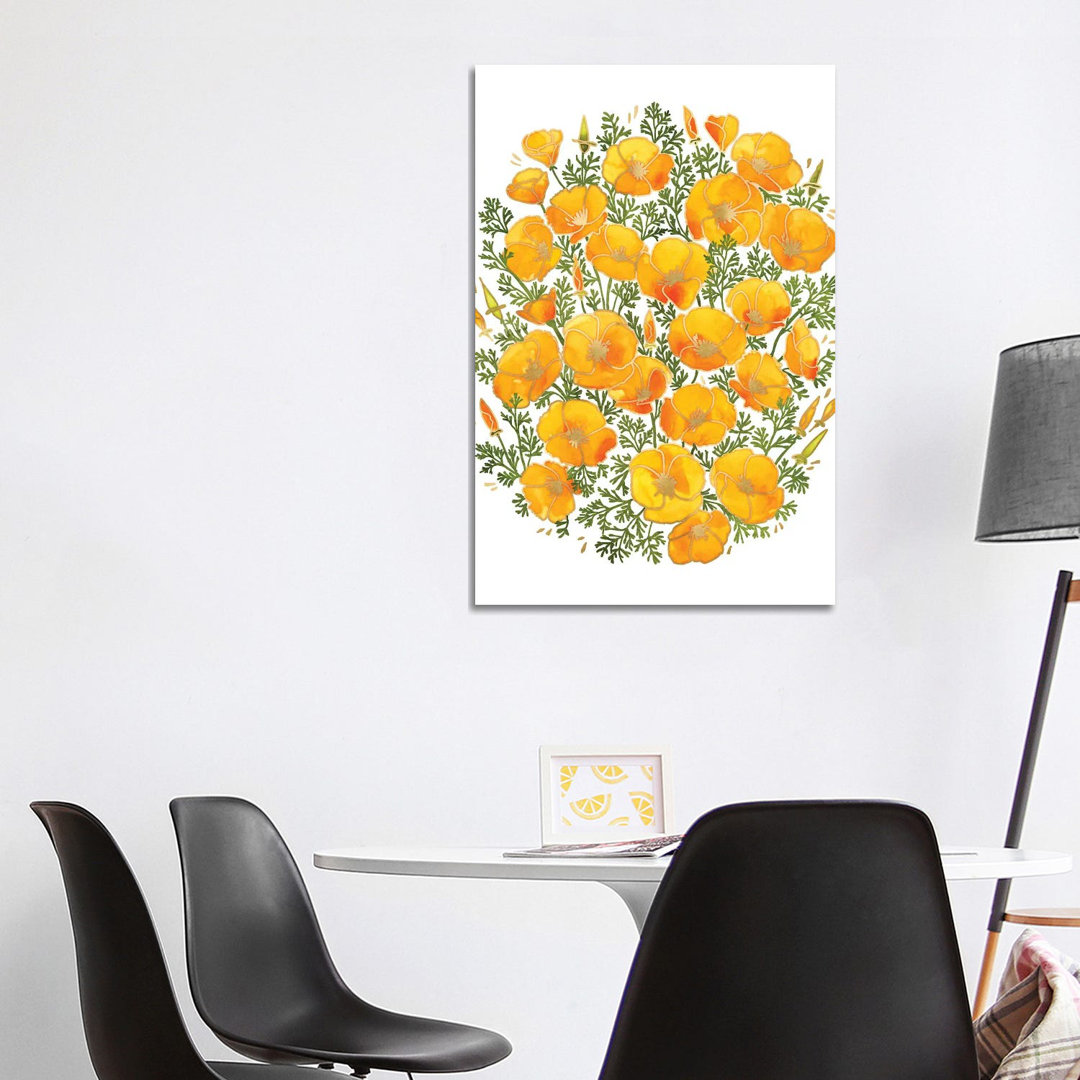 Aquarell Kalifornischer Mohnblumenstrauß von Blursbyai - Galerie-umwickelte Leinwand Giclée