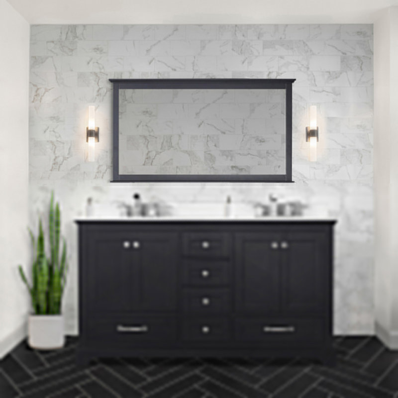 Meuble-lavabo double espresso 60 po X P 22 po D, avec plateau en quartz blanc, Espresso