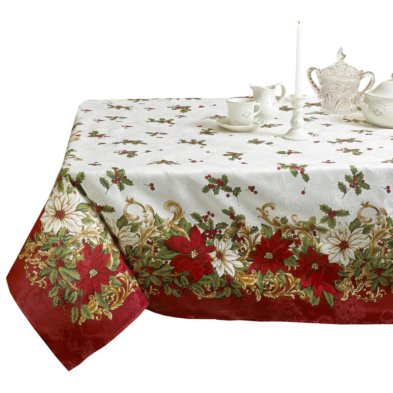 Nora Floral Christmas Tablecloth, 84" L x 60" W